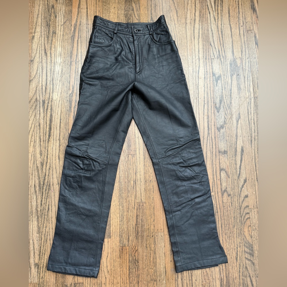 Black Genuine Leather Women's Pants